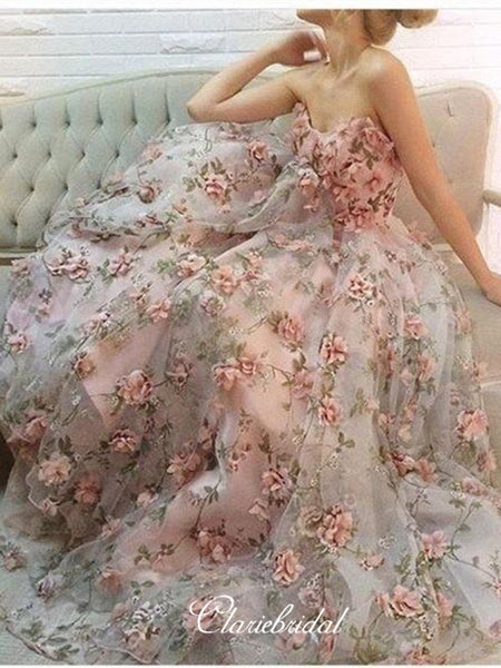 Strapless Sweetheart Long Prom Dresses, Appliques Elegant 2020 Prom Dresses