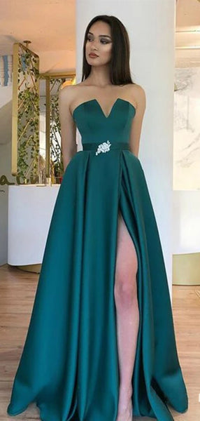 Popular Evening Long Prom Dresses, Strapless Prom Dresses, Fashion Prom Dresses