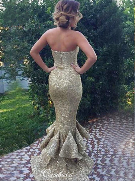 Strapless Sequins Prom Dresses Long, Mermaid Prom Dresses, 2020 Prom Dresses