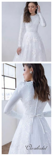 Newest Popular Lace Long Sleeves A-line Wedding Dresses