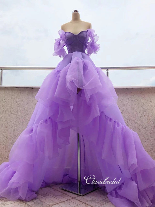 Off Shoulder High Low Prom Dresses, Fashion Prom Dresses, Graduation P   ClaireBridal