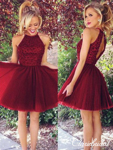 Lovely Beaded Top Tulle Skirt Short Prom Dresses, Open Back Homecoming ClaireBridal Lovely Beaded Top Tulle Skirt Short Prom Dresses, Open Back Homecoming ClaireBridal