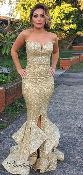 Strapless Sequins Prom Dresses Long, Mermaid Prom Dresses, 2020 Prom Dresses