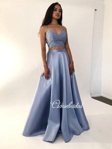 Two Pieces Prom Dresses, Lace Prom Dresses, A-line Prom Dresses