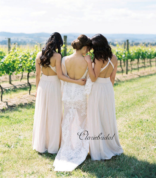 Newest Popular Pink Chiffon Open Back Bridesmaid Dresses