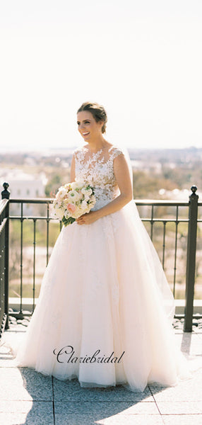 Outdoor A-line Elegant Wedding Dresses, Lace Tulle Wedding Bridal Gowns