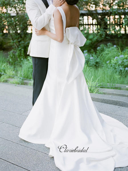 Newest Elegant Unique Wedding Dresses, Simple Design Stain Wedding Dresses Long