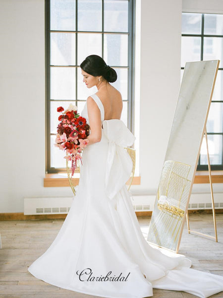 Newest Elegant Unique Wedding Dresses, Simple Design Stain Wedding Dresses Long