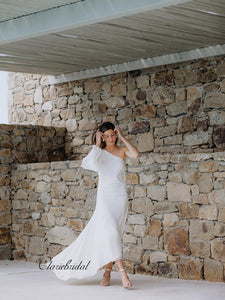 One Shoulder Wedding Dresses, Unique Design Slit Wedding Dresses, Bridal Gowns 2019