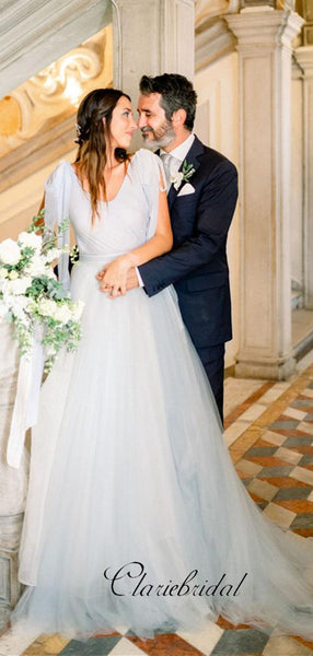Elegant Tulle A-line Wedding Dresses, V-back Popular Wedding Dresses