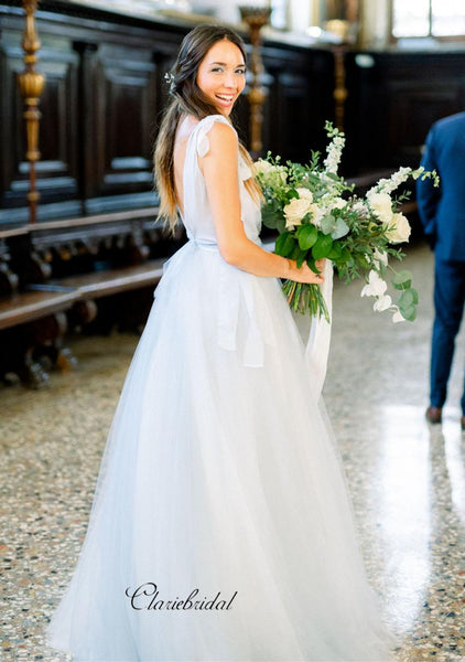 Elegant Tulle A-line Wedding Dresses, V-back Popular Wedding Dresses