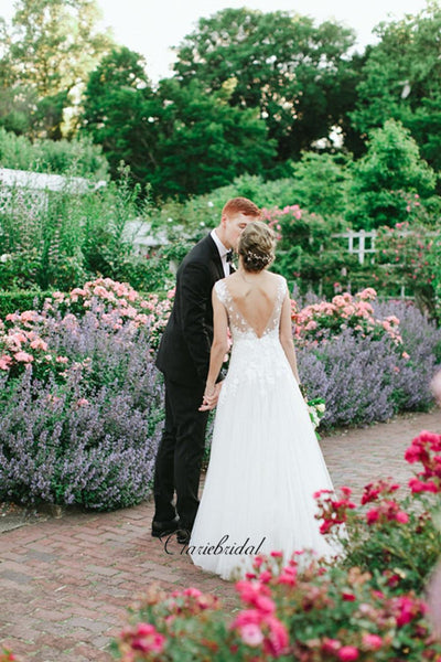 Elegant Lace Garden Wedding Dresses, Tulle A-line Fancy Wedding Dresses