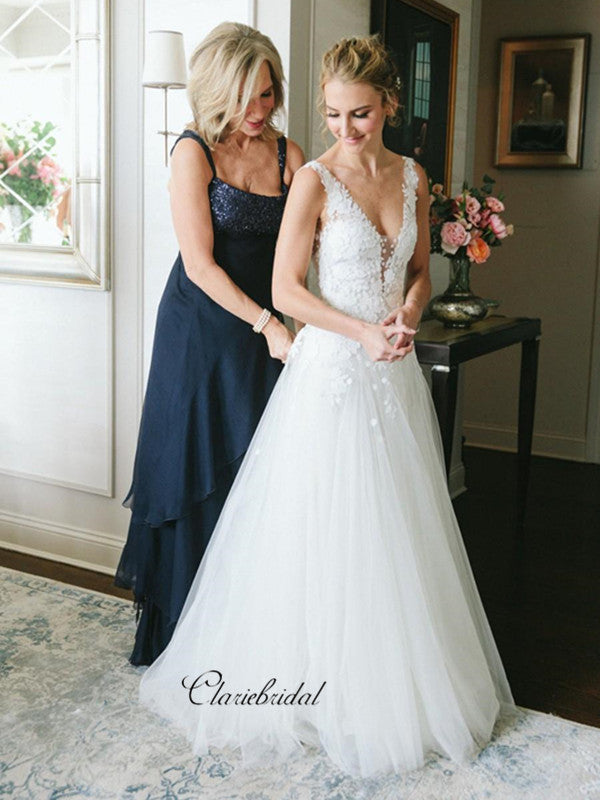 Elegant Lace Garden Wedding Dresses, Tulle A-line Fancy Wedding Dresses