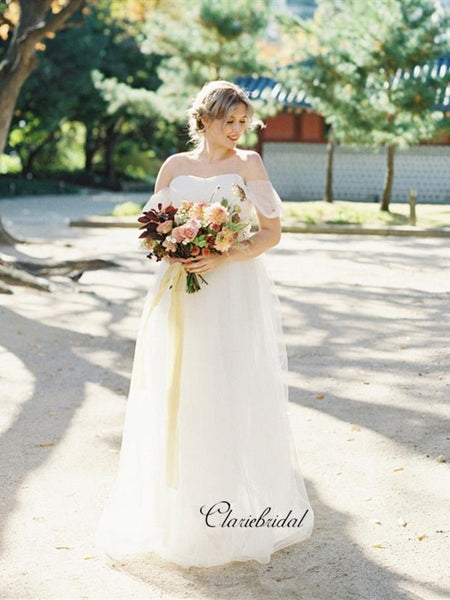 Simple Off Shoulder Wedding Dresses, Cheap Popular Wedding Dresses, Bridal Gown