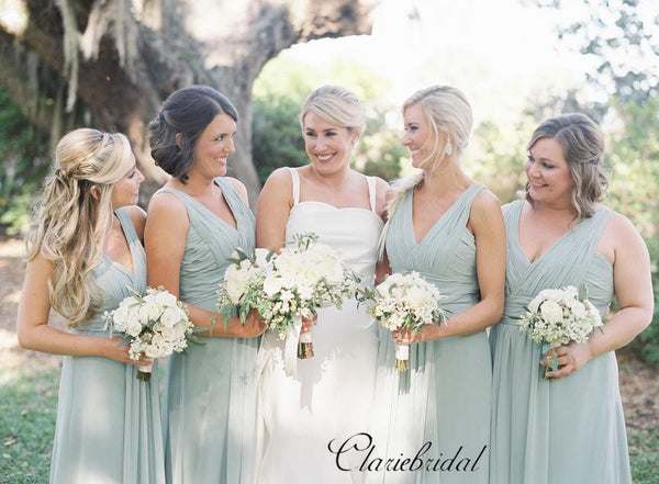 V-neck Chiffon Bridesmaid Dresses, Popular A-line Bridesmaid Dresses