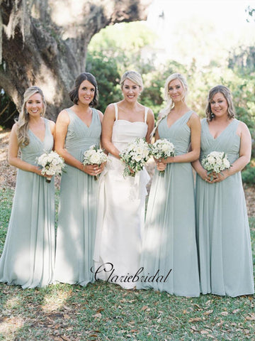 V-neck Chiffon Bridesmaid Dresses, Popular A-line Bridesmaid Dresses