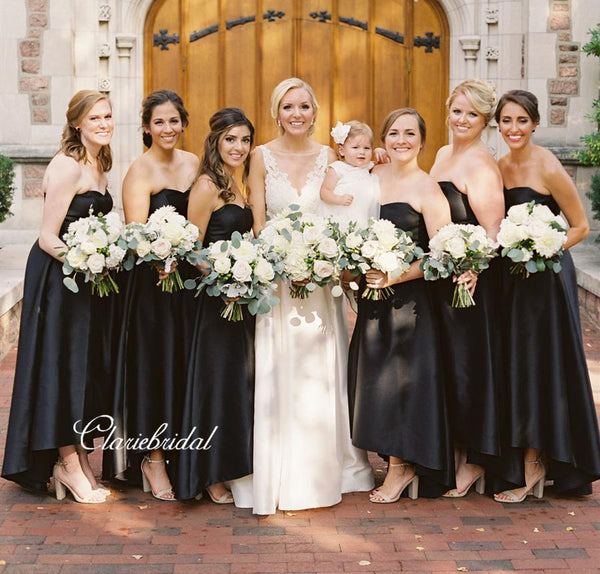 Strapless Black Bridesmaid Dresses, Sweetheart Wedding Guest Dresses