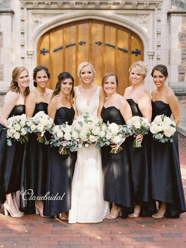 Strapless Black Bridesmaid Dresses, Sweetheart Wedding Guest Dresses