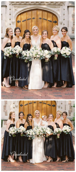 Strapless Black Bridesmaid Dresses, Sweetheart Wedding Guest Dresses