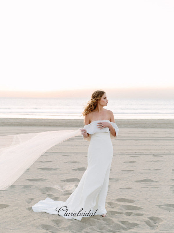 Off The Shoulder Beach Wedding Dresses, Fancy Beaded Bridal Wedding Gowns