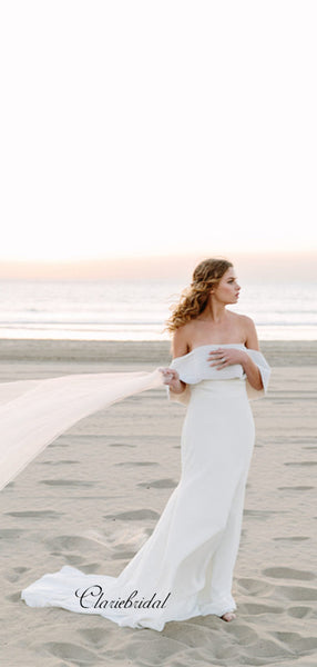 Off The Shoulder Beach Wedding Dresses, Fancy Beaded Bridal Wedding Gowns