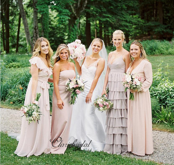 Mismatched Chiffon Bridesmaid Dresses, Pink Wedding Bridesmaid Dresses