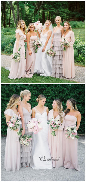Mismatched Chiffon Bridesmaid Dresses, Pink Wedding Bridesmaid Dresses