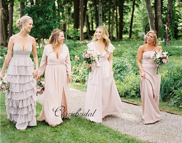 Mismatched Chiffon Bridesmaid Dresses, Pink Wedding Bridesmaid Dresses