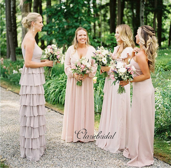 Mismatched Chiffon Bridesmaid Dresses, Pink Wedding Bridesmaid Dresses