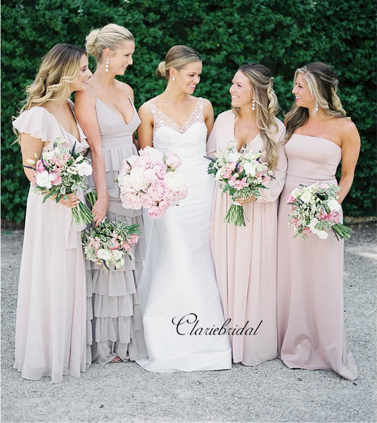 Mismatched Chiffon Bridesmaid Dresses, Pink Wedding Bridesmaid Dresses