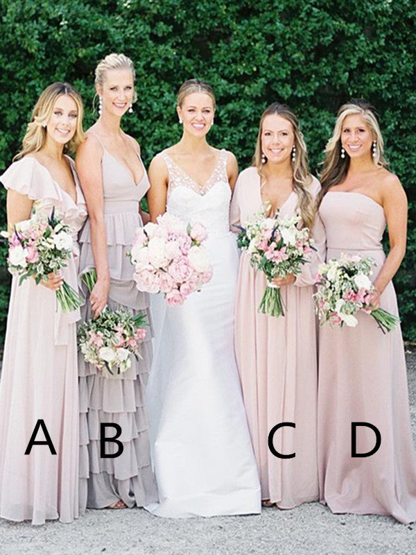 Mismatched Chiffon Bridesmaid Dresses, Pink Wedding Bridesmaid Dresses