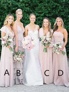 Mismatched Chiffon Bridesmaid Dresses, Pink Wedding Bridesmaid Dresses