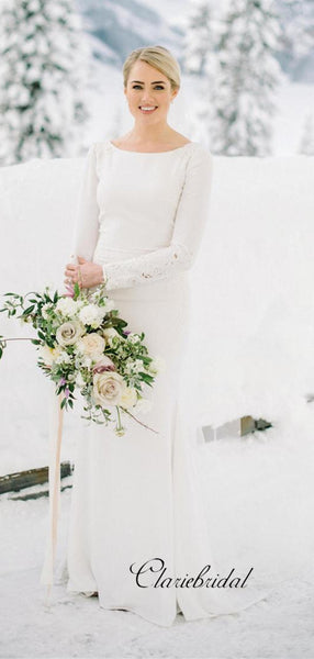 Long Sleeves Lace Wedding Dresses, Simple Popular Bridal Gowns, Wedding Dresses