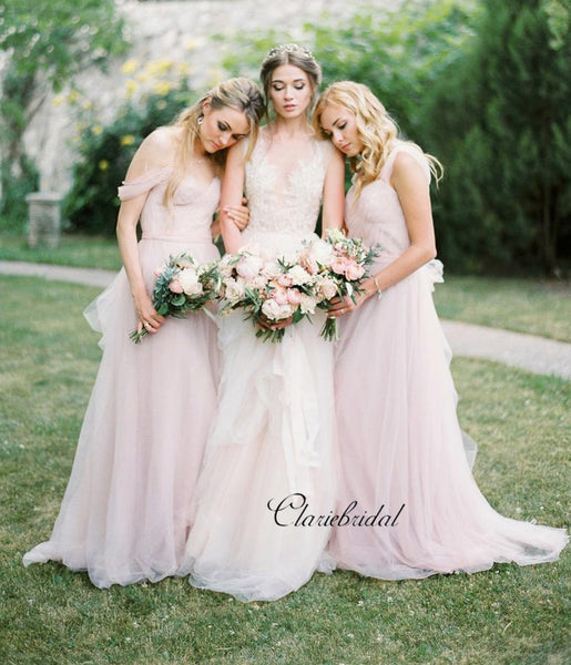 Pink Off The Shoulder Chiffon A-line Bridesmaid Dresses, Wedding Guest Dresses
