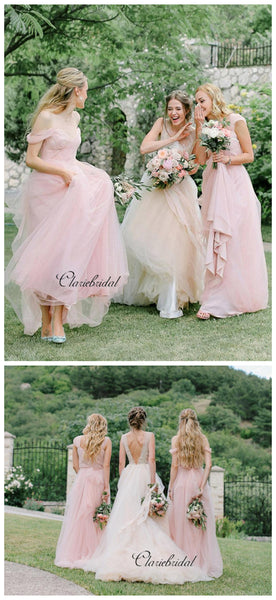 Pink Off The Shoulder Chiffon A-line Bridesmaid Dresses, Wedding Guest Dresses