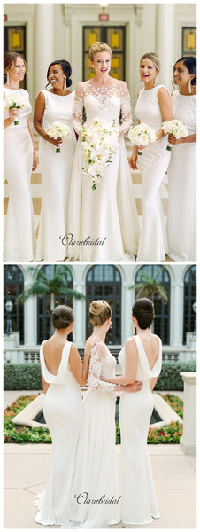 White Jersey Mermaid Bridesmaid Dresses, Popular Custom Bridesmaid Dresses