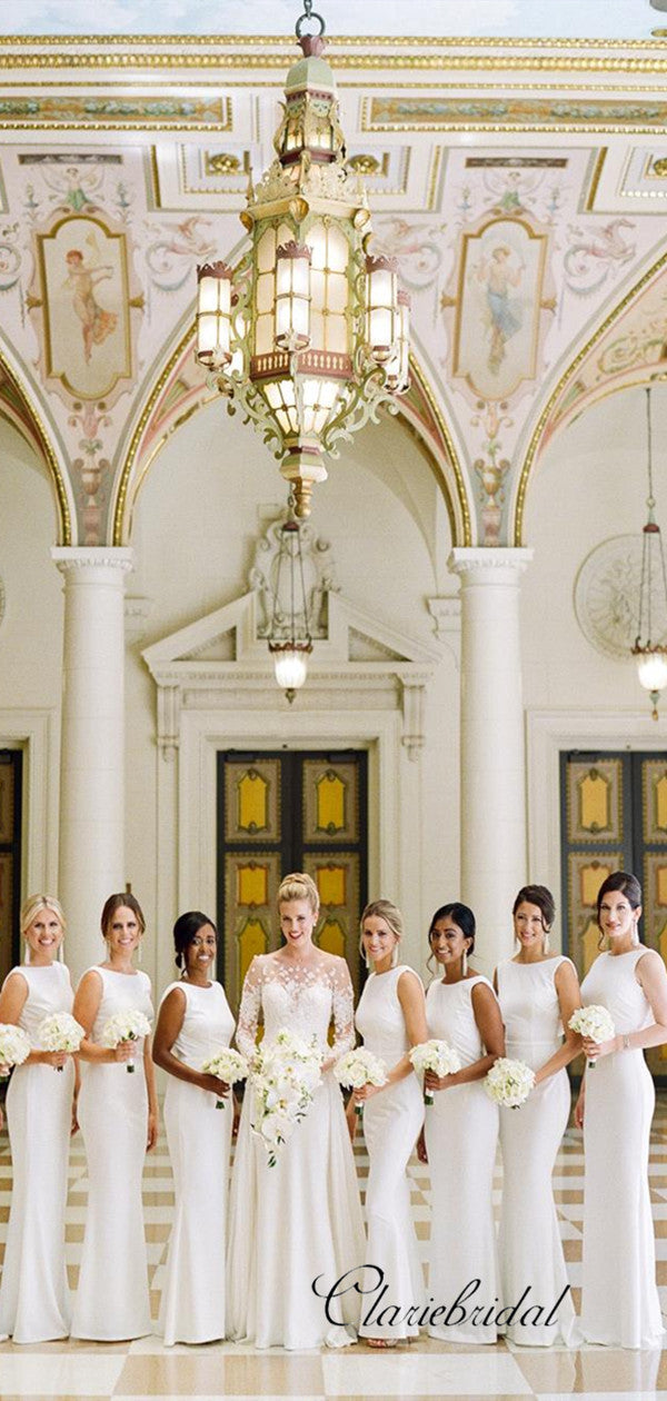 White Jersey Mermaid Bridesmaid Dresses, Popular Custom Bridesmaid Dre –  ClaireBridal