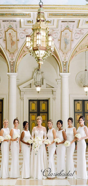 White Jersey Mermaid Bridesmaid Dresses, Popular Custom Bridesmaid Dresses