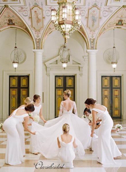 White Jersey Mermaid Bridesmaid Dresses, Popular Custom Bridesmaid Dresses