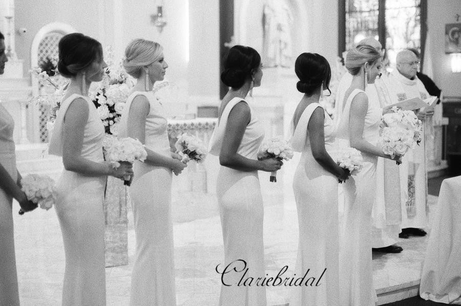 White Jersey Mermaid Bridesmaid Dresses, Popular Custom Bridesmaid Dre ClaireBridal White Jersey Mermaid Bridesmaid Dresses, Popular Custom Bridesmaid Dre ClaireBridal