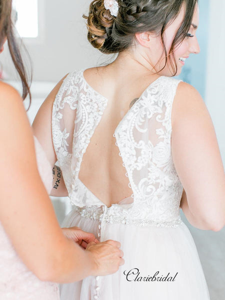 A-line Lace Wedding Dresses, Custom Size Design Bridal Gowns