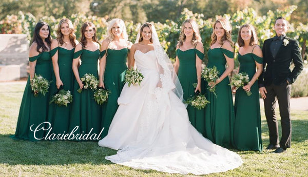 Off The Shoulder Bridesmaid Dresses, Green Fashion Bridesmaid Dresses