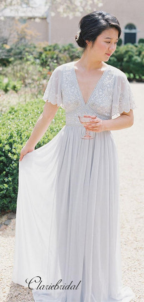 Elegant Appliques Bridesmaid Dresses, V-neck Lace Bridesmaid Dresses