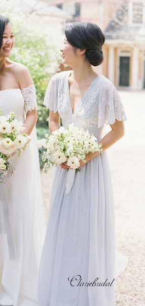 Elegant Appliques Bridesmaid Dresses, V-neck Lace Bridesmaid Dresses