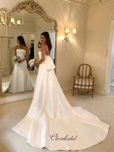 Elegant Strapless A-line Wedding Dresses, Satin Train Wedding Dresses