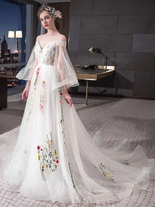 Elegant Appliques Long Wedding Dresses, Long Sleeves Wedding Dresses, 2020 Wedding Dresses