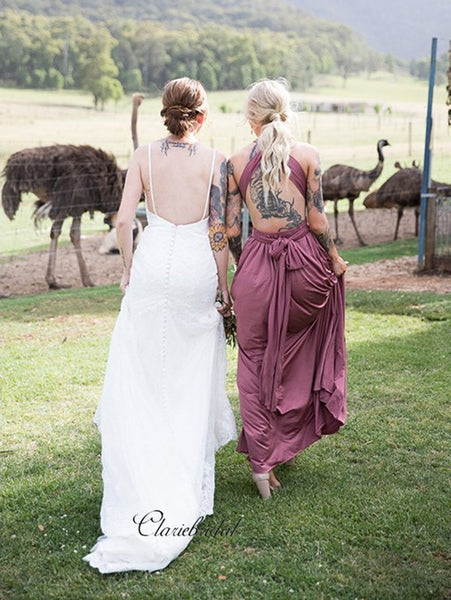 Spaghetti Straps Backless Wedding Dresses, Popular Lace Wedding Dresses