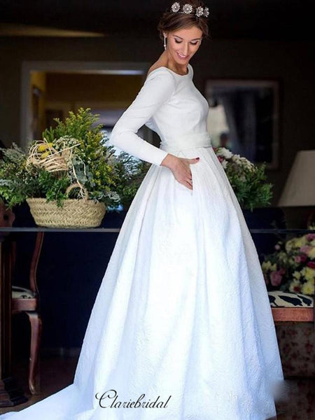 Long Sleeves Satin Wedding Dresses, A-line Wedding Dresses ClaireBridal Long Sleeves Satin Wedding Dresses, A-line Wedding Dresses ClaireBridal