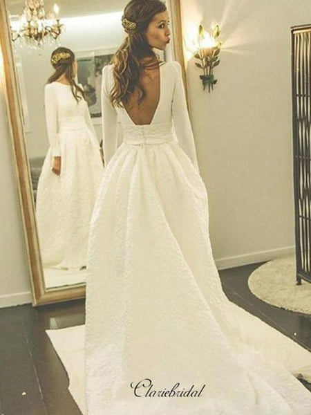 Long Sleeves Satin Wedding Dresses, A-line Wedding Dresses