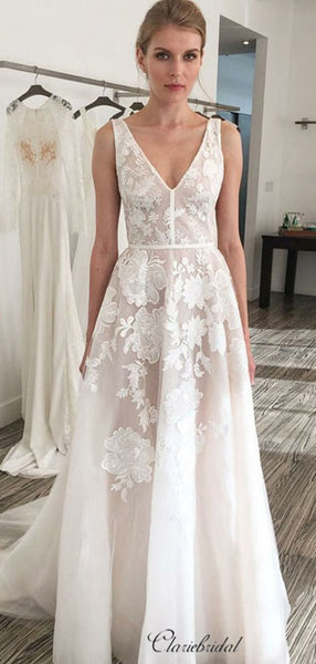 Elegant Appliques Wedding Dresses, Popular A-line Wedding Dresses
